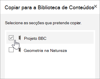 Selecione as secções que pretende copiar.