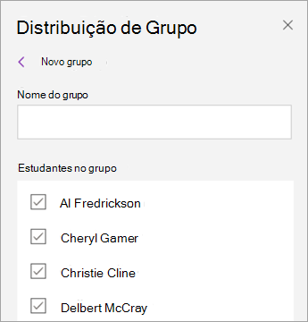 Selecione caixas de verificação junto aos nomes dos estudantes.
