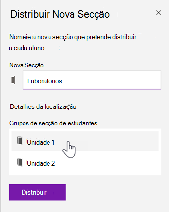 Escolha uma localização do grupo de secções.