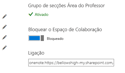 A opção Bloquear o Espaço de Colaboração com o botão de alternar na posição bloqueada.