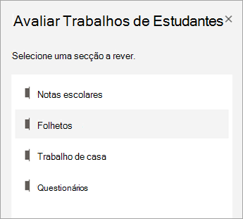 Selecione uma secção a rever.