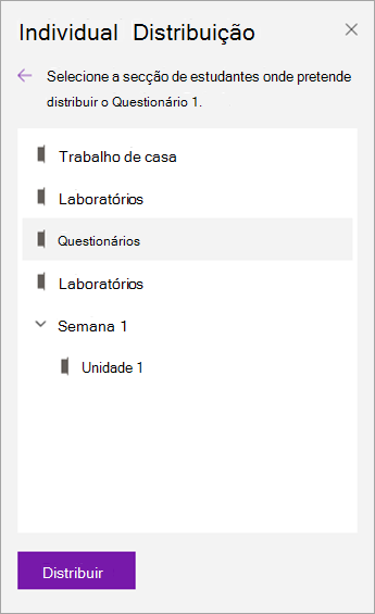 Selecione uma secção de bloco de notas.