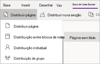 Botão Distribuir Página com a lista pendente de ações.