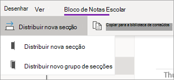 Botão Distribuir Nova Secção com a lista pendente de opções.