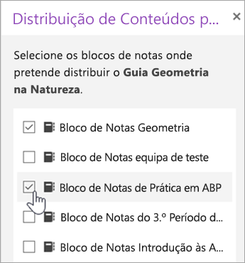 Janela para seleção de Distribuição entre Blocos de Notas