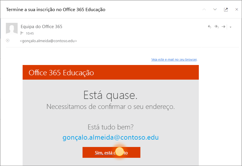 Captura de ecrã do ecrã de verificação final para Office 365 iniciar sessão.