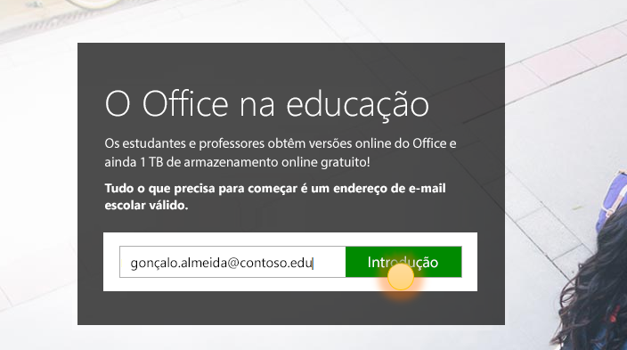 Captura de ecrã da página de início de sessão do Introdução.