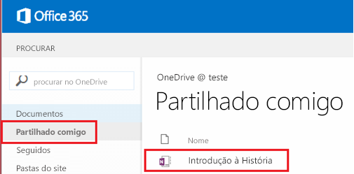 Captura de ecrã do ecrã Partilhado comigo.