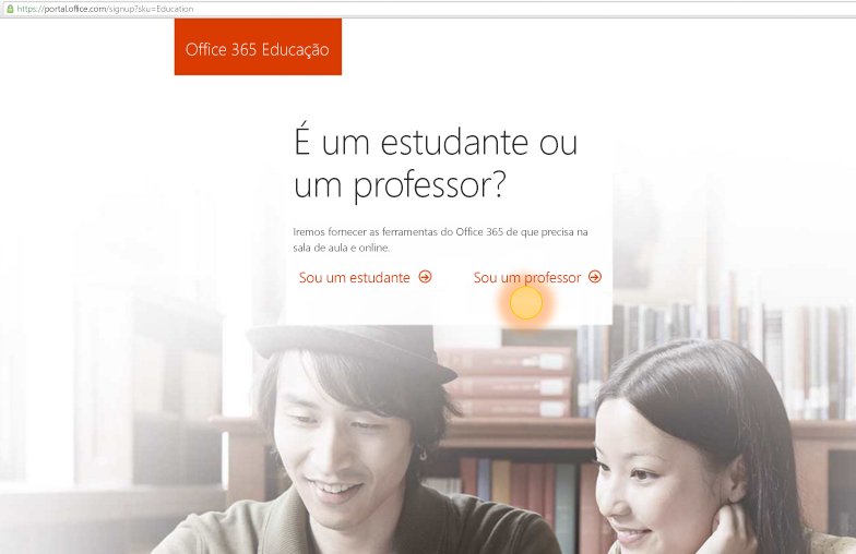 Captura de ecrã das opções de início de sessão do professor ou estudante