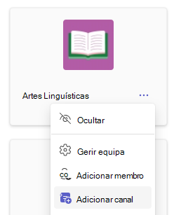 Captura de ecrã que mostra a opção Adicionar canal.