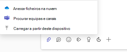 Captura de ecrã a mostrar o menu Opções de anexos de ficheiros.