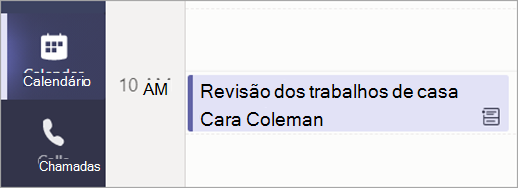 Captura de ecrã que mostra Calendar vista que mostra uma reunião agendada de revisão dos trabalhos de casa.
