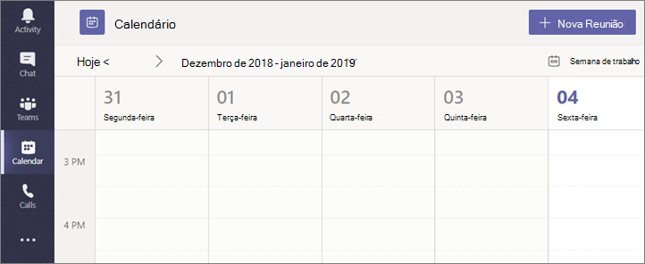 Selecione Calendário e, em seguida, selecione Nova reunião.