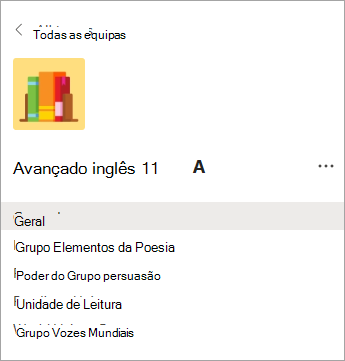 Canais numa equipa de turma do ensino secundário.