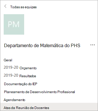 Canais numa equipa PLC.