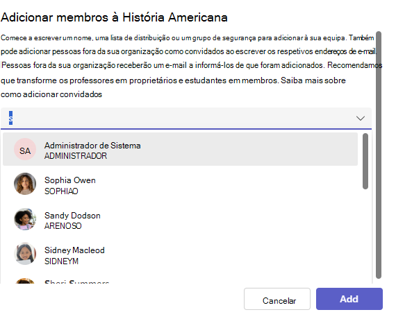 lista de estudantes