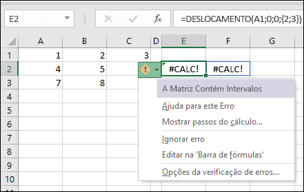 #CALC! erro - Matriz Contém Intervalos
