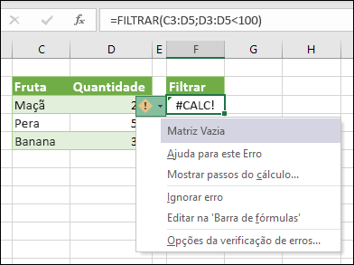#CALC! erro - Matriz Vazia