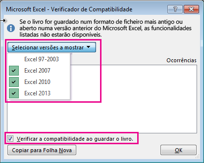 O Verificador de Compatibilidade, a mostrar as versões a verificar