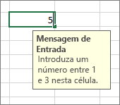 Mensagem de Entrada a ser apresentada para uma célula