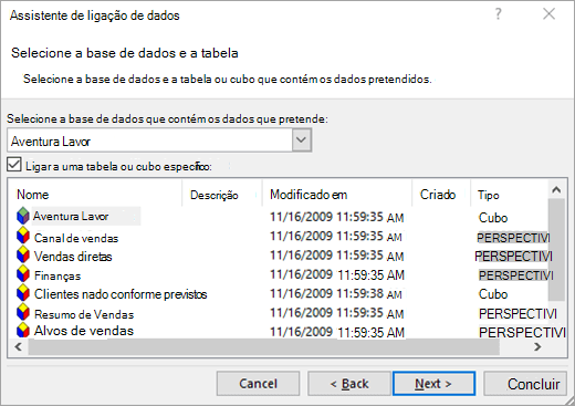 Ecrã 2 do Assistente de Ligação de Dados