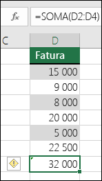 O Excel apresenta um erro quando uma fórmula ignora células num intervalo