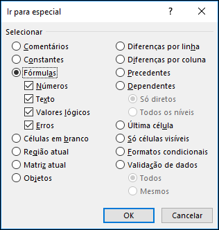 Ir para caixa de diálogo Especial