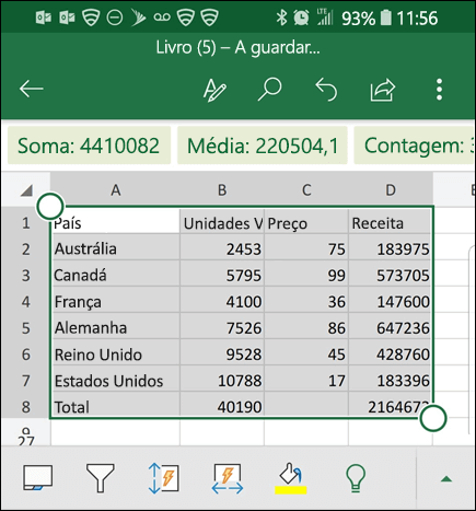 O Excel converteu os seus dados e importa-os para a grelha.