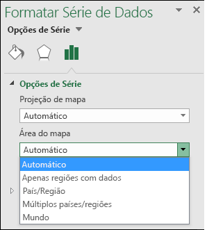 Opções da Área de Mapa do Gráfico de Mapa do Excel