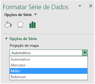 Gráfico de Mapa do Excel Opções de projeção
