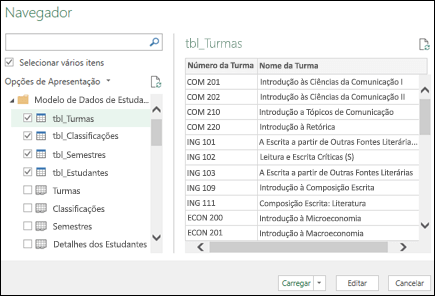 Obter & Navegador de transformação (Power Query)