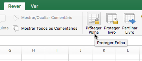 Opção Proteger Folha no friso