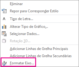 Comando Formatar Eixo no menu de atalho