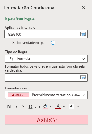 Tipo de regra de fórmula