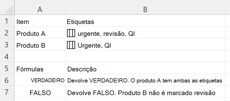Utilizar HASALL para verificar se uma célula com uma matriz aninhada de etiquetas inclui todas as etiquetas necessárias