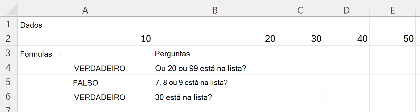 Utilizar HASANY para verificar se um intervalo contém pelo menos um de vários valores