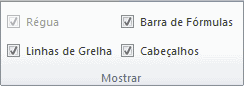 Opções no grupo Mostrar no separador Ver