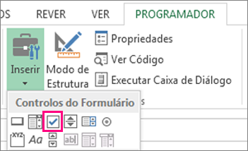O controlo de caixas de verificação no friso