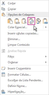 Menu Opções de Colagem