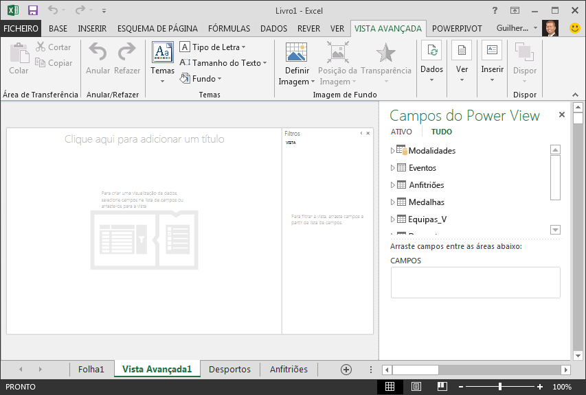 um relatório do Power View em branco no Excel