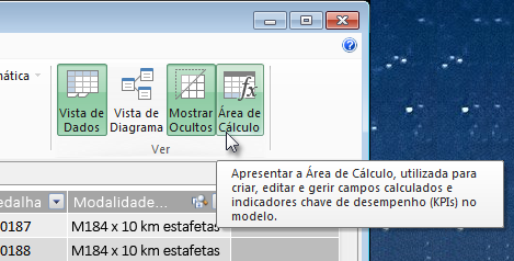 a Área de Cálculo no PowerPivot