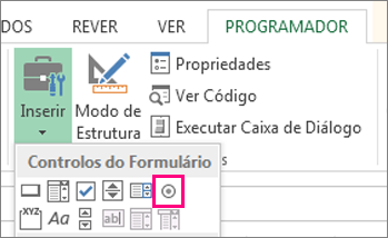 O controlo de botões de opção no friso
