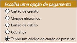 Controlos de botão de opção de exemplo