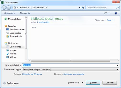 Caixa de diálogo Guardar Como