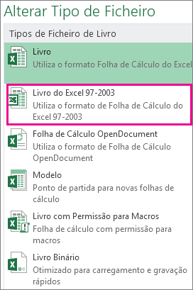 Formato Livro do Excel 97-2003