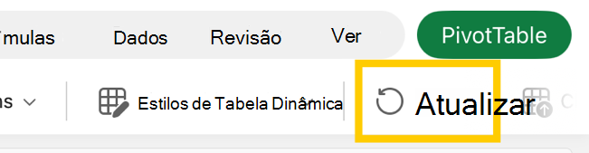 Botão Atualizar da Tabela Dinâmica no friso no iPad.