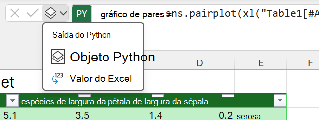 Utilize o menu de saída do Python junto à Barra de Fórmulas para alterar o tipo de saída.