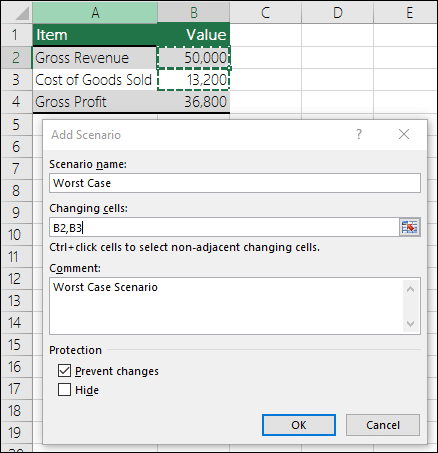 Configurar um cenário pior