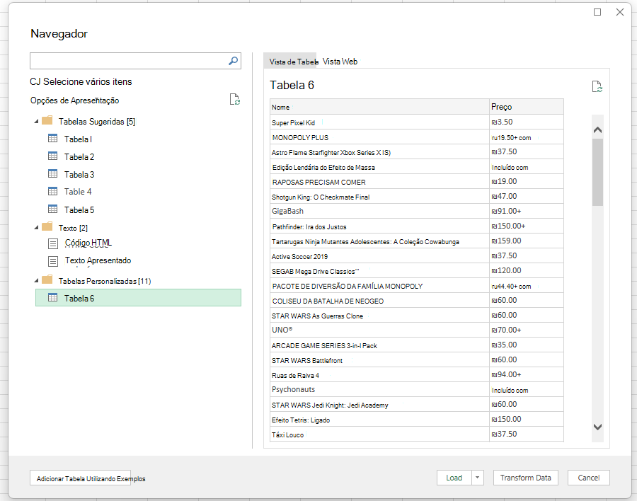 Select custom table