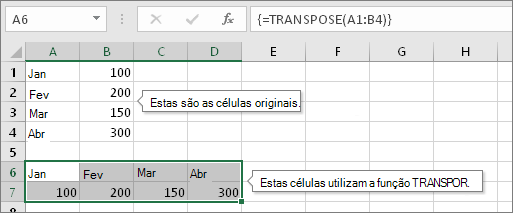 Células originais acima, células com a função TRANSPOR abaixo